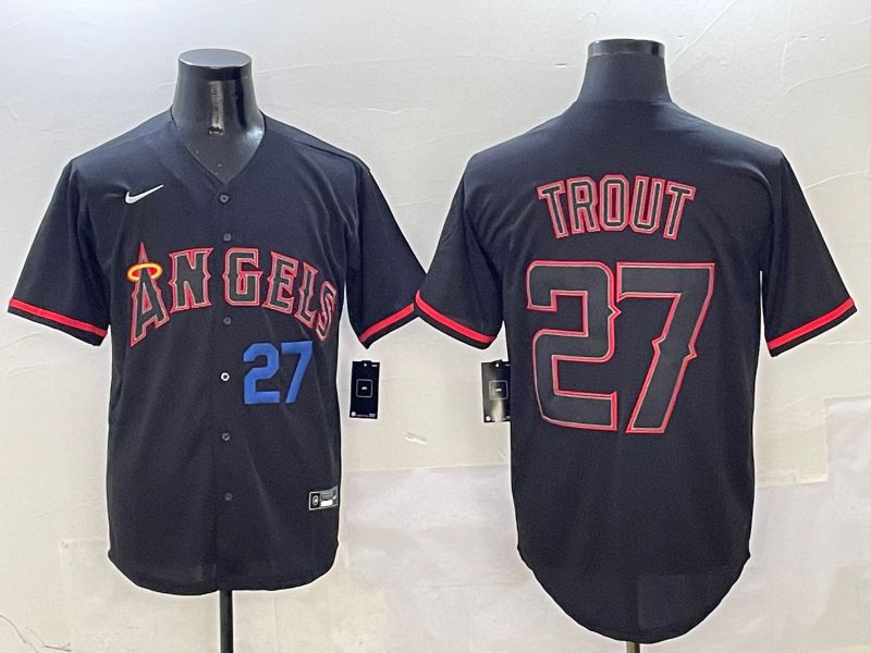 Men Los Angeles Angels #27 Trout Black Game 2025 Nike MLB Jersey style 2